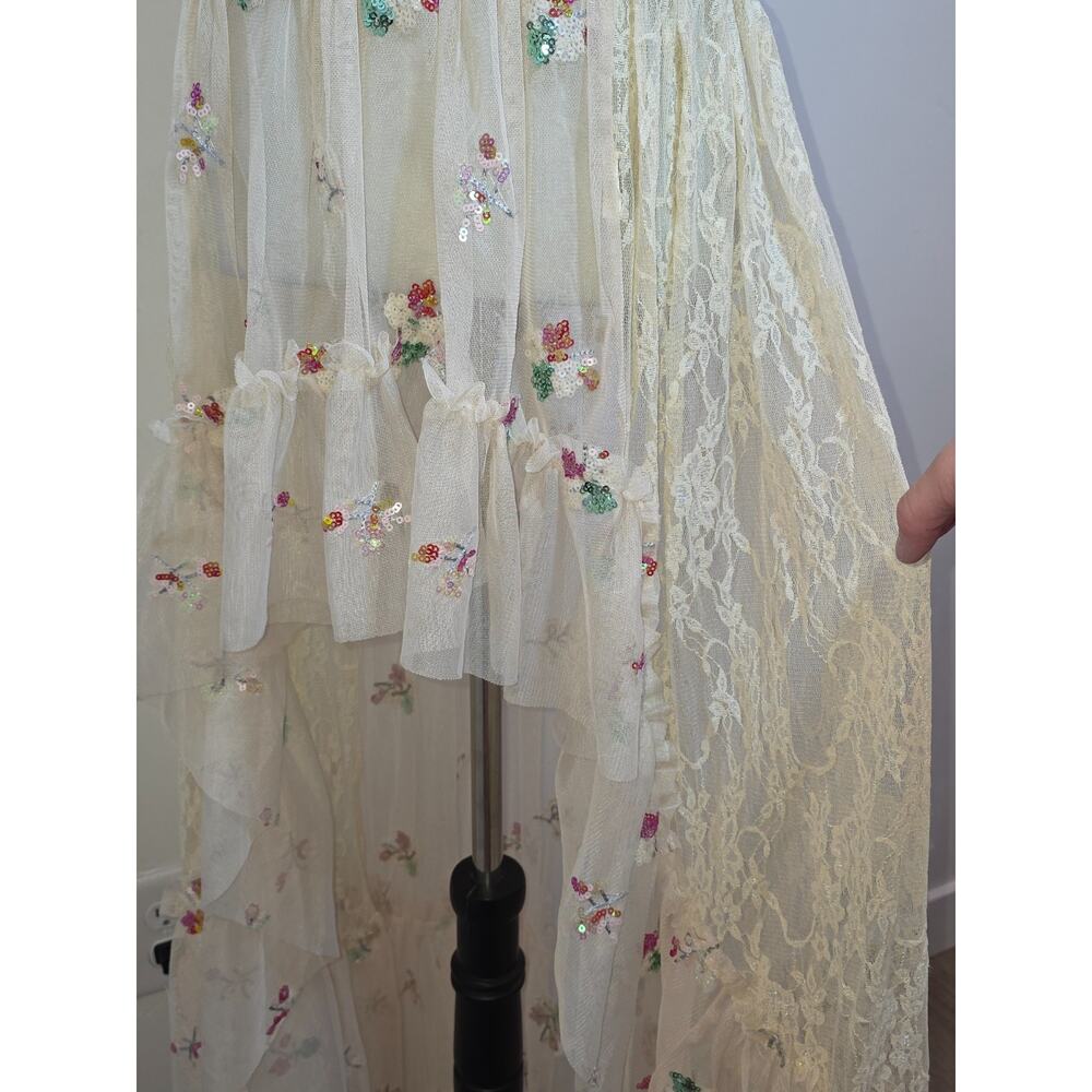 Sheer Skirt Small Cream Lace Embroidery Floral Whimsical Fairy Festival Keilah - Picture 2 of 10